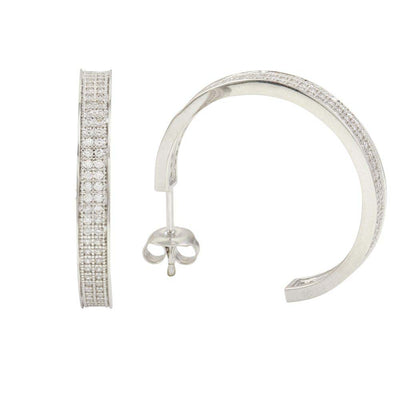 Sterling Silver Semi Hoop Earrings With CZ Stones
