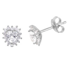 Load image into Gallery viewer, Sterling Silver Rhodium Plated Fancy Burst Heart Cut Clear Cz Stud Earring with Friction Back Post