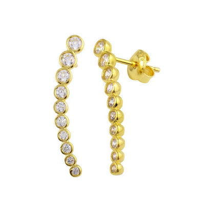 Sterling Silver Gold Plated Dangling Clear Earrings