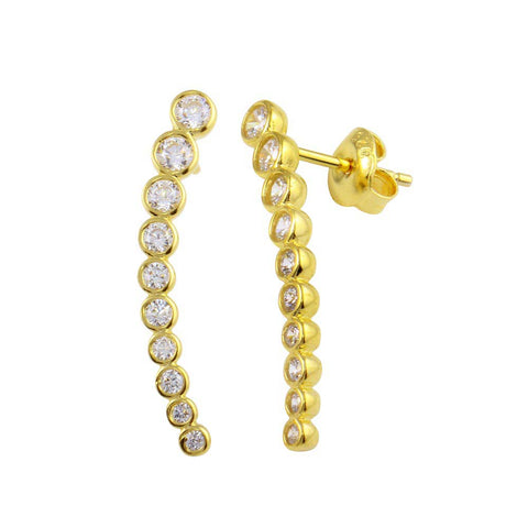 Sterling Silver Gold Plated Dangling Clear Earrings