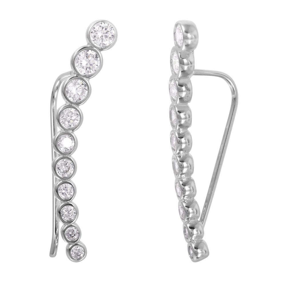 Sterling Silver Nickle Free Rhodium Plated Drop Shaped Earrings With CZ Stones