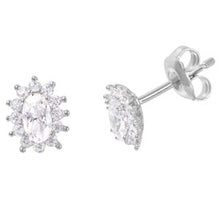 Load image into Gallery viewer, Sterling Silver Rhodium Plated Fancy Burst Oval Cut Clear Cz Stud Earring with Friction Back PostAnd Earring Dimensions of 8MMx6MM