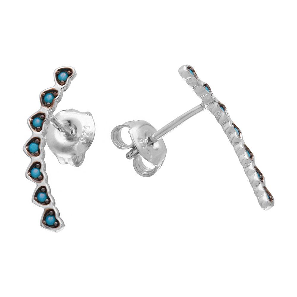 Sterling Silver Nickle Free Rhodium Plated Turquoise Hearts Drop Earrings