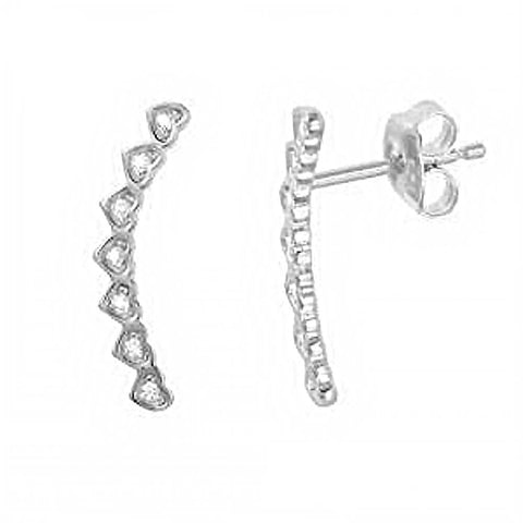 Sterling Silver Nickle Free Rhodium Plated Hearts Drop Shaped Earrings With CZ Stones