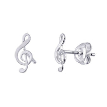 Load image into Gallery viewer, Sterling Silver Rhodium Plated Fancy Music Treble Clef Shaped Stud Earring with Friction Back PostAnd Earring Dimensions of 11MMx5MM