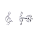 Sterling Silver Rhodium Plated Fancy Music Treble Clef Shaped Stud Earring with Friction Back PostAnd Earring Dimensions of 11MMx5MM