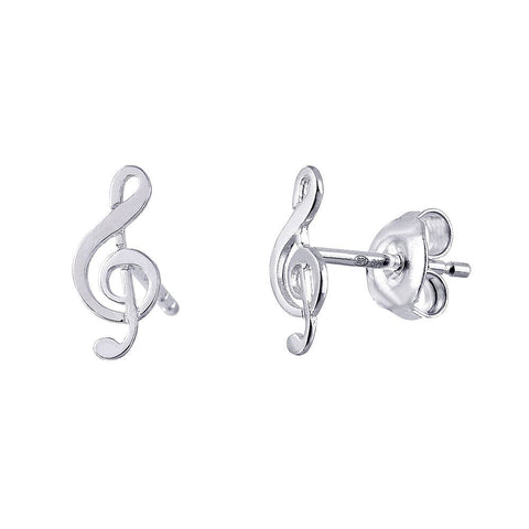 Sterling Silver Rhodium Plated Fancy Music Treble Clef Shaped Stud Earring with Friction Back PostAnd Earring Dimensions of 11MMx5MM