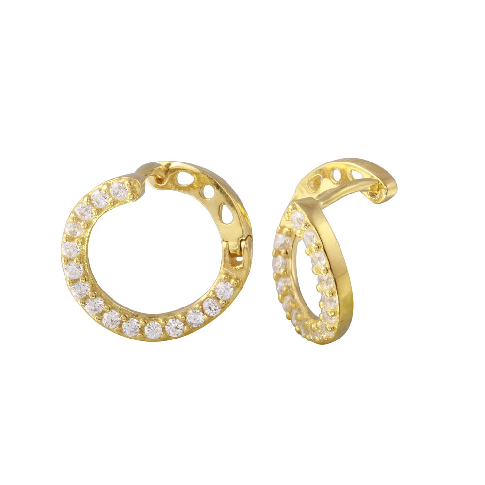 Sterling Silver Gold Plated CZ Twisted Hoop Earrings