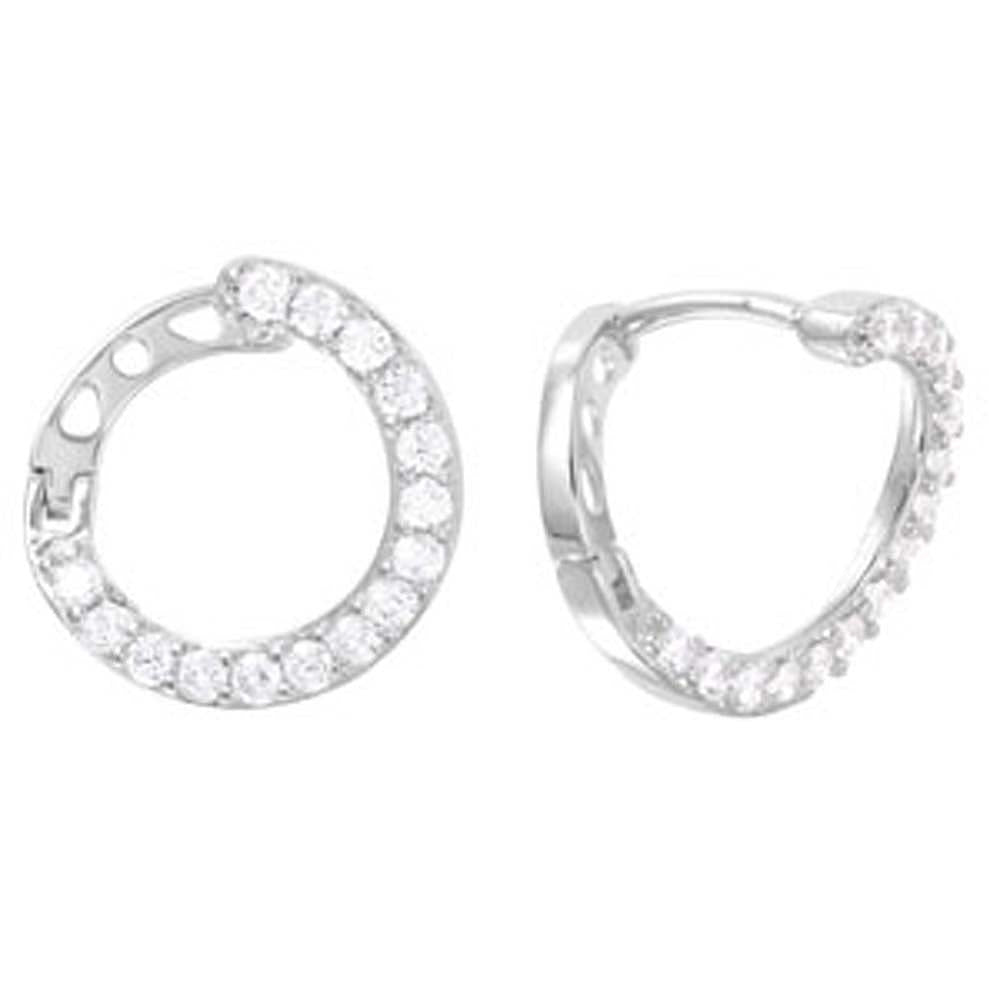 Sterling Silver  Rhodium Plated Fancy Twisted Hoop Earring Embedded with Clear Cz StonesAnd Earring Dimensions of 15MMx13MM