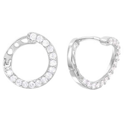 Sterling Silver  Rhodium Plated Fancy Twisted Hoop Earring Embedded with Clear Cz StonesAnd Earring Dimensions of 15MMx13MM