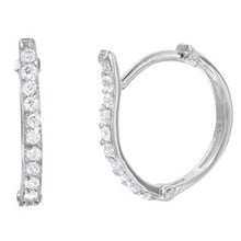 Load image into Gallery viewer, Sterling Silver Rhodium Plated Fancy Shape Hoop Earring with Clear Cz AccentAnd Earring Dimensions of 14MMx2MM