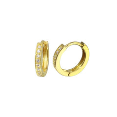 Sterling Silver Gold Plated Round CZ Hoop Huggie Earrings