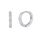 Sterling Silver Rhodium Plated Clear Cz Accent Hoop Earring with Earring Dimensions of 12MMx2MM