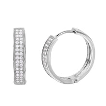 Load image into Gallery viewer, Sterling Silver Rhodium Plated Modish Micro Pave Clear Cz Huggie Hoop Earring