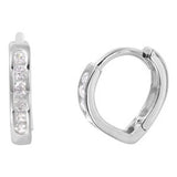 Sterling Silver Rhodium Plated Fancy V-Shaped Huggie Hoop Earring with Clear Cz on Channel SettingAnd Earring Dimensions of 13MMx2MM