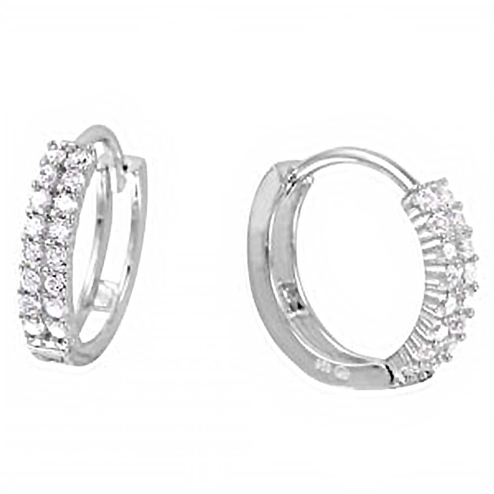 Sterling Silver Rhodium Plated Hinged Clear Cz Huggie Hoop Earring with Earring Dimensions of 14MMx3MM
