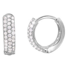 Load image into Gallery viewer, Sterling Silver Rhodium Plated Micro Pave Clear Cz Huggie Hoop Earring with Earring Dimensions of 12MMx3MM