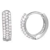 Sterling Silver Rhodium Plated Micro Pave Clear Cz Huggie Hoop Earring with Earring Dimensions of 12MMx3MM
