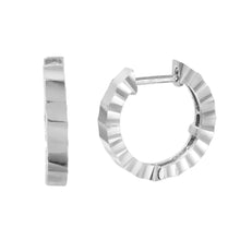 Load image into Gallery viewer, Sterling Silver Rhodium Plated Fancy Radial Hoop Earring with Earring Dimensions of 14MMx2MM