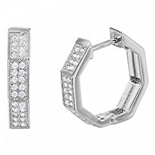 Load image into Gallery viewer, Sterling Silver Rhodium Plated Octagon Hoop Earring Embedded with Micro Pave Clear CzAnd Earring Dimensions of 16MMx3MM