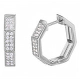 Sterling Silver Rhodium Plated Octagon Hoop Earring Embedded with Micro Pave Clear CzAnd Earring Dimensions of 16MMx3MM