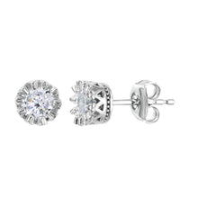 Load image into Gallery viewer, Sterling Silver Rhodium Plated Crown Set Studs With Clear CZ Stone  Earrings
