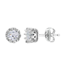 Sterling Silver Rhodium Plated Crown Set Studs With Clear CZ Stone  Earrings