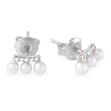 Load image into Gallery viewer, Sterling Silver Rhodium Plated Trio Fresh Water Pearl with CZ Earring