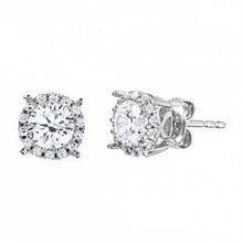 Load image into Gallery viewer, Sterling Silver Rhodium Plated Halo Studs With Clear CZ Stone Earrings
