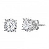 Sterling Silver Rhodium Plated Halo Studs With Clear CZ Stone Earrings