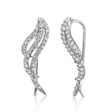 Load image into Gallery viewer, Sterling Silver Rhodium Plated Elegant Wing Earrings Micro Paved with Clear CZ StonesAnd Earring Dimensions of 22.8MMx7.7MM