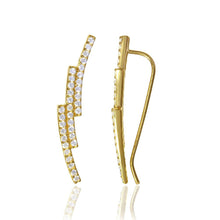 Load image into Gallery viewer, Sterling Silver Nickel Free Gold Plated Slanted Lined Climbing Earrings With CZ Stones