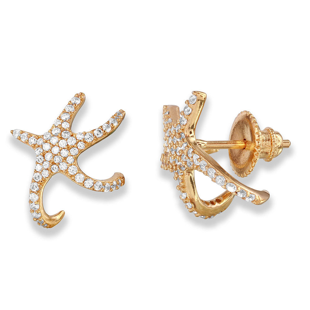 Sterling Silver Gold Plated Hugging CZ Starfish Earrings