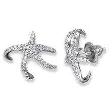 Load image into Gallery viewer, Sterling Silver Rhodium Plated Hugging CZ Starfish Earrings