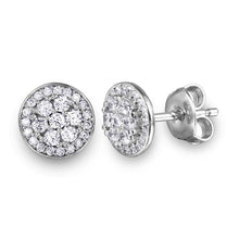 Load image into Gallery viewer, Sterling Silver Rhodium Plated Encrusted Double Layer Disc Shaped Stud Earrings With CZ Stones
