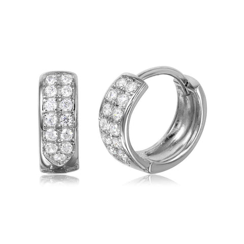 Sterling Silver Rhodium Plated CZ Huggie Earrings