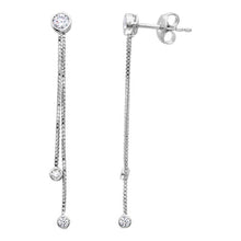 Load image into Gallery viewer, Sterling Silver Rhodium Plated  Box Chain With CZ Dangling Earrings