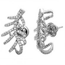 Load image into Gallery viewer, Sterling Silver Rhodium Plated Leaf Hugging Shaped Earrings With CZ Stones