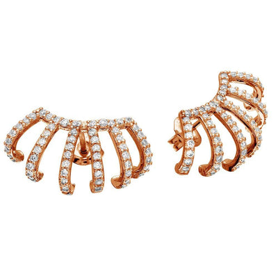 Sterling Silver Rose Gold Plated Earlobe Hugging CZ Earrings