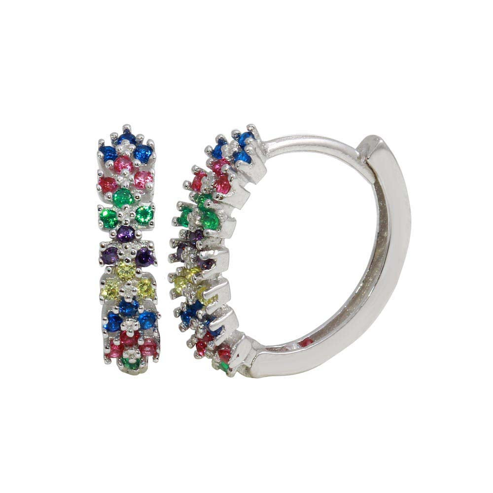 Sterling Silver Rhodium Plated Multi-Colored CZ Huggie Earrings