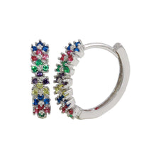 Load image into Gallery viewer, Sterling Silver Rhodium Plated Multi-Colored CZ Huggie Earrings