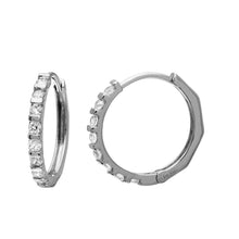 Load image into Gallery viewer, Sterling Silver Rhodium Plated Huggie Earrings With CZ Stones