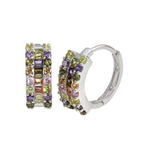 Load image into Gallery viewer, Sterling Silver Rhodium Plated Multi-Colored CZ Stone Huggie Earrings
