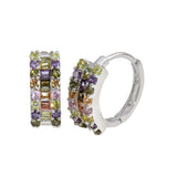 Sterling Silver Rhodium Plated Multi-Colored CZ Stone Huggie Earrings