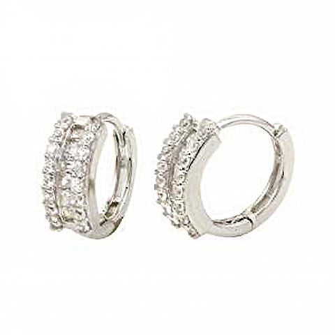 Sterling Silver Rhodium Plated Huggie Earrings With CZ Stones