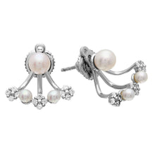 Load image into Gallery viewer, Sterling Silver Rhodium Plated Fresh Water Pearl Hanging Earring With CZ Stones