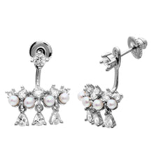 Load image into Gallery viewer, Sterling Silver Rhodium Plated Chandelier CZ And Fresh Water Pearl Earrings