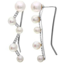 Load image into Gallery viewer, Sterling Silver Rhodium Plated CZ And Round Fresh Water Pearl Climbing Earrings