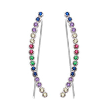 Load image into Gallery viewer, Sterling Silver Rhodium Plated Multi-Colored CZ Stone Climbing Earrings