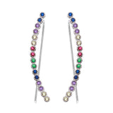 Sterling Silver Rhodium Plated Multi-Colored CZ Stone Climbing Earrings